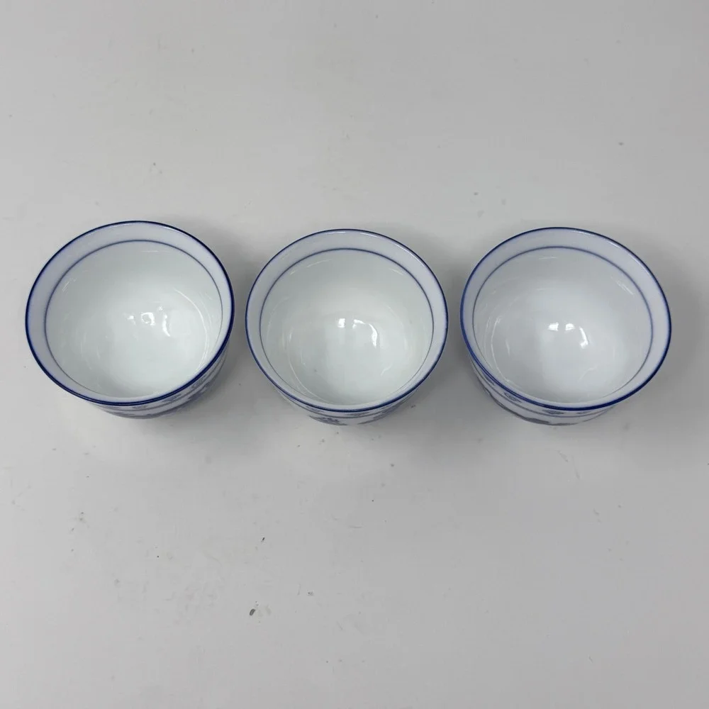 Set of 3 Blue & White Porcelain Dragon Bowls